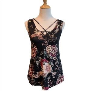 Kismet | Sleeveless Black & Pink Floral Top